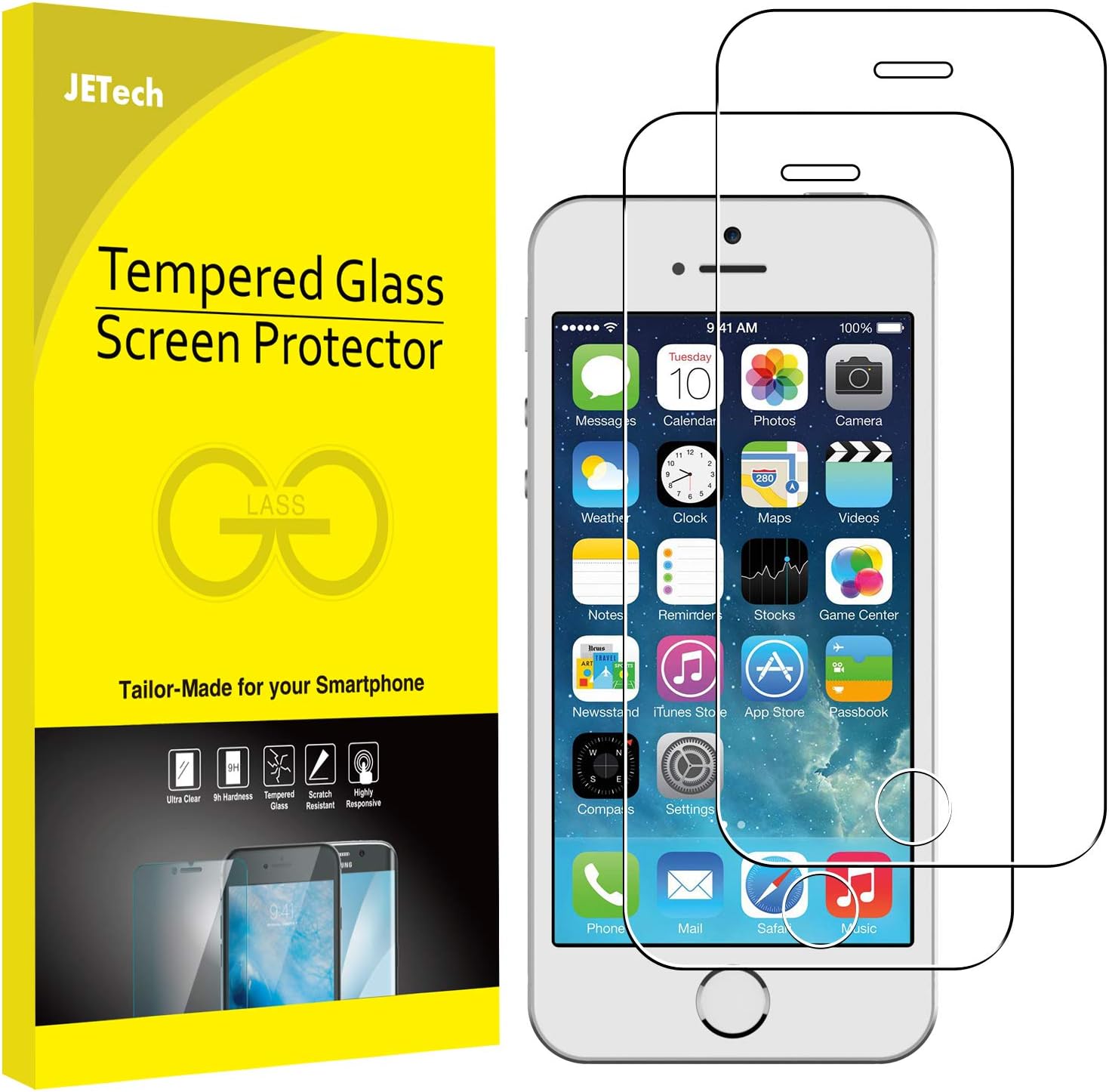 JETech Screen Protector for iPhone SE 2016 Not for 20222020, iPhone 5s, iPhone 5c and iPhone 5, Tempered Glass Film, 2-Pack