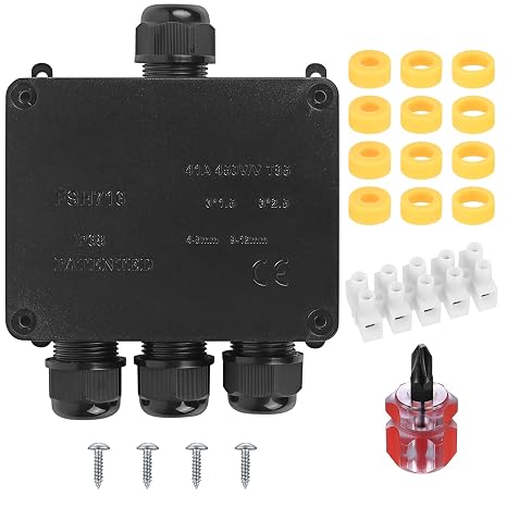 IP68 Waterproof Junction Box Outdoor, External Electrical Cable Connectors Outdoor, Electrical Junction Box Enclosure for 4-8/8-12/10-14 mm Diameter Connection Wire Connectors(Black) (4-Way)