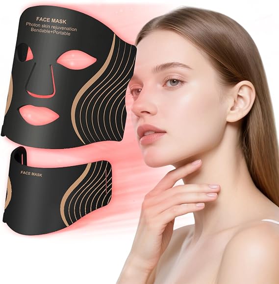 7 Colour LED Face Mask & Neck Mask, Red Light Masks with Remotes, 3 Intensity * 5 Brightness Levels Adjustable, Electric Light Mask - 309Leds Gift for Rejuvenation & Hydration Home Use