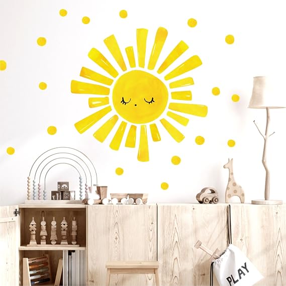 Large Sun Wall Sticker Big Watercolor Sun Decal Sunshine Boho Nursery Decor