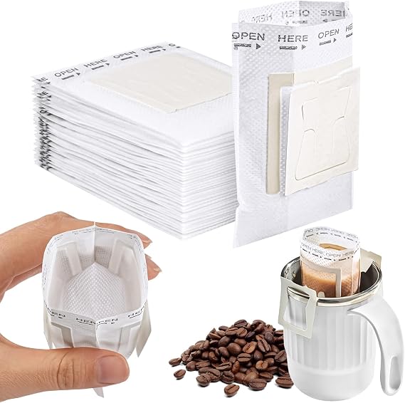HOTUT Portable Coffee Filter Paper Bag, 40 Pcs Disposable Drip Coffee Filters Bag, Food Grade Hanging Ear Drip Coffee Bag for Most Cups, Home, Office, Travel, Camping, White