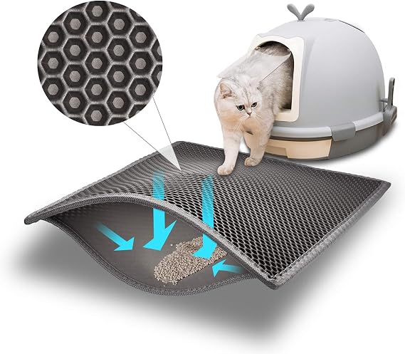 Pieviev Alfombra Estera Arenero Gato, Alfombrilla Doble Capa, 61x38cm Gris