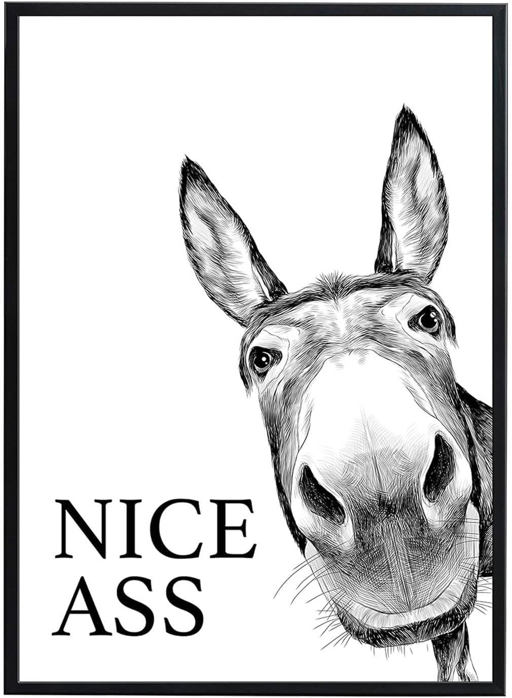 AMJKEJI Bathroom Wall Art Picture Black and White Humour Donkey Decor Poster A4 Toilet Wall Stickers for Home Office Hotel Living Room Bathroom Decor 11.81 x 8.46 Inch Modern