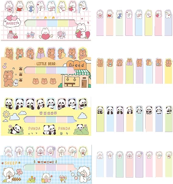 4パッド かわいい 漫画 セルフスティック インデックスタブ 付箋タブ ページフラグ ブックマーク ミニ付箋紙 ページマーカー ステッカー 学生用 本 ファイルノート、120枚/パッド