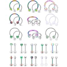 Vsnnsns 16G Lip Rings Stainless Steel Horseshoe Labret Monroe Lip Rings Nail Cartilage Tragus Helix Earrings Studs Septum Ring Medusa Piercing Jewelry Retainer 8mm 38PCS