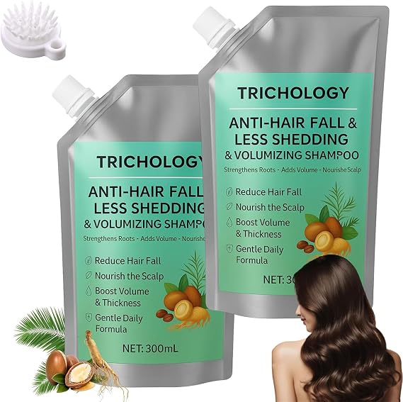Trichology Anti-Hair Fall & Volumizing Shampoo, Trichology Volumizing Shampoo, Oil Control & Scalp Nourishment, Strengthens Roots, Promotes Hair Growth - 300ML (2PCS)