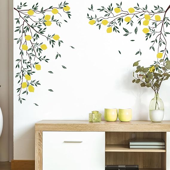 Lemon Tree Branch Wall Stickers Green Leaves Wall Decals