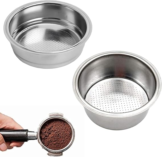 2PCS 51mm Stainless Steel Coffee Filter, Reusable Coffee Portafilter Basket Double Layer Filter Replacement Mesh Filter Accessories for Esspesso Coffee Maker Machines Parts (Double & Single Cup)