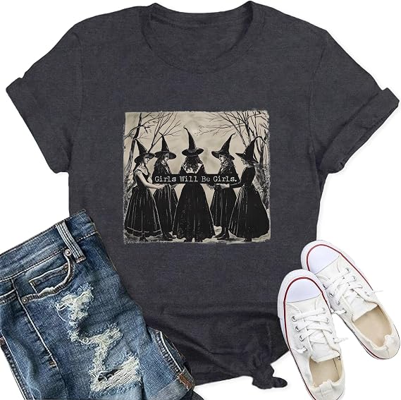 Halloween T Shirts for Women Vintage Witches Shirt Retro Halloween Girls Witch Tee Top