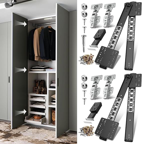 Pocket Door Slide, Cabinet Pocket Door Slide, Pivot Door Slide Hardware Inset,Cabinet Pocket Door Hardware Kit Fit for Inset Door, Cabinet Door (14 Inch, Piece, 4)