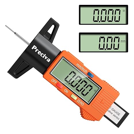 Preciva Tyre Tread Depth Gauge UK, 0-25.4mm/Inch for Cars, Trucks, Orange