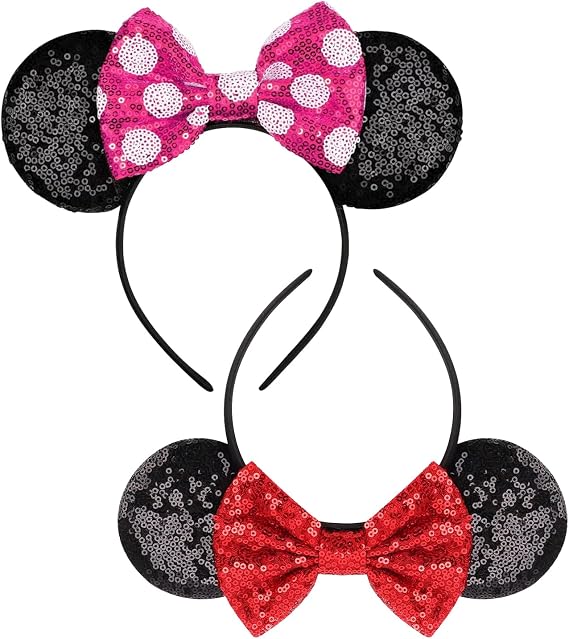 2 mouse ear hairbands, shiny sequins, bow hairbands, hair accessories, Christmas, Halloween, Easter role-playing party.