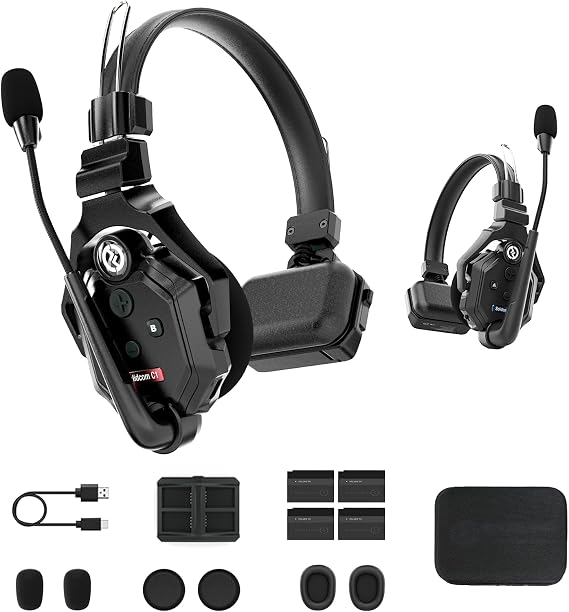 Hollyland Solidcom C1 Full-Duplex Wireless Headset Intercom System for 1100ft Communication Group Talk, Single-Ear Headset with 1 Master & 1 Remote Headphone（2 Users）