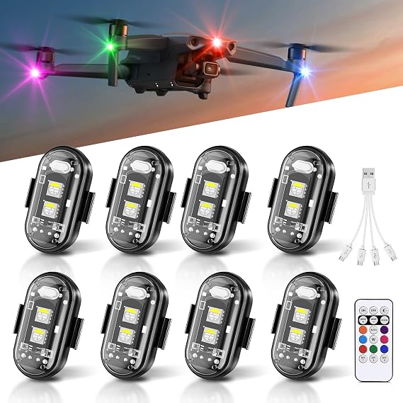 ワイヤレスledストロボライト8個、高輝度ワイヤレスledストロボライト、8色10フラッシュモードusb充電防水衝突防止led点滅緊急警告灯 車ドローン用