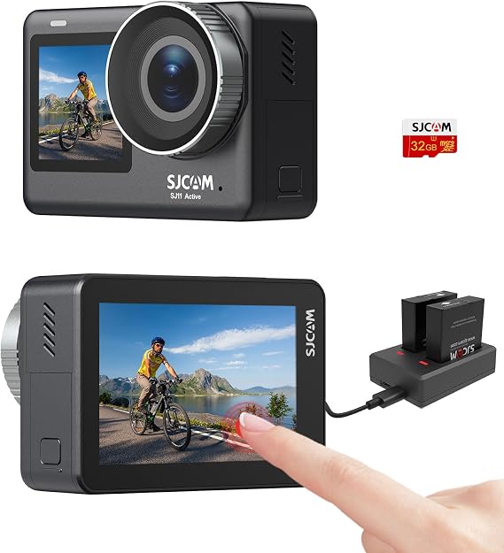 SJCAM SJ11 Active Dual Screen 20MP 2.33 + 1.3 inç 5GHz Wi-Fi 4K UHD H.265 Su Geçirmez Kasa 154° 1300mAh Aksiyon Kamerası Siyah