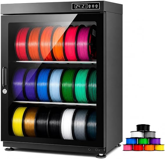 3D Printer Filament Storage Dryer Box, Anti-Moisture Storage Box Holding 10-18 Filament Spools,w/Auto Humidity Control (RH15%-RH60%), for PLA PETG ABS TPU 115L