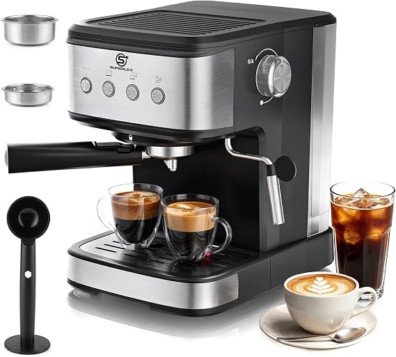 15 Bar Espresso Coffee Machine, 1100W, with Adjustable Steam Wand