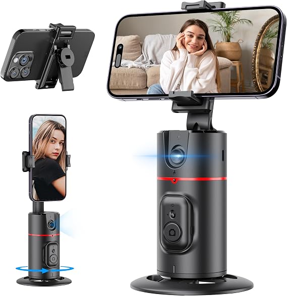 Auto Face Tracking Tripod, No App, Smart Shooting Phone Holder with Remote Control, 360° Rotating Body Phone Camera Mount, Smart Tracking Tripod with Cell Phone Holder Body for Vlog/TIK Tok