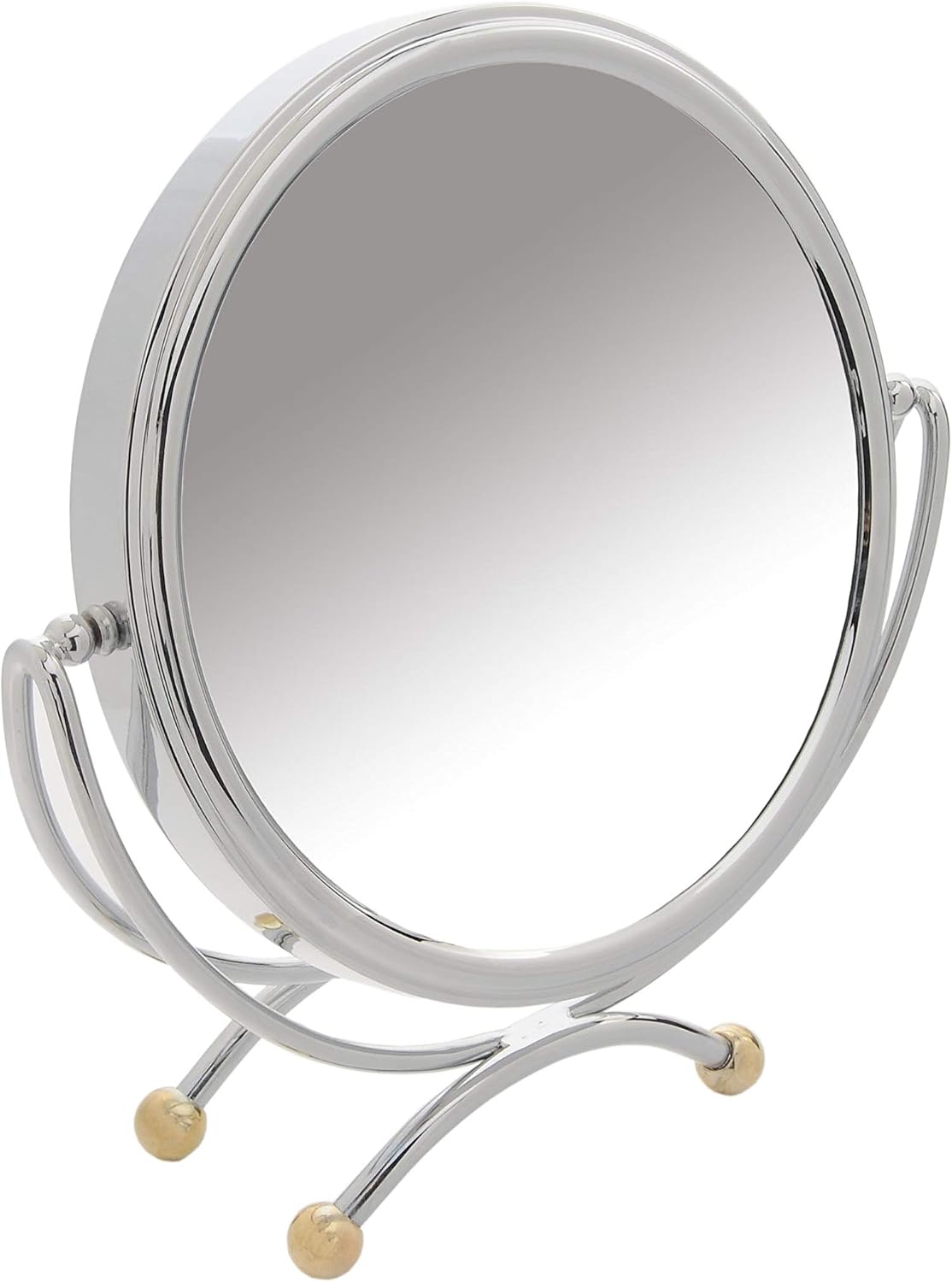 Danielle Creations Double-Sided Makeup Mirror, 1X  10X Magnifying Freestanding Tabletop Mirror – 20cm Round, Chrome & Gold…