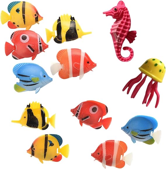 12 Pcs Colourful Assorted Artificial Plastic Bubble Lamp Aquarium Plastic Fake Tropical Fish Jellyfish & Seahorse