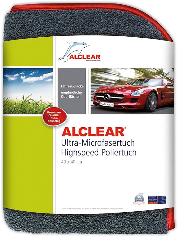 ALCLEAR 822203H Highspeed Microfibre Car Cloth, Polishing Cloth, Microfibre Cloth, Drying Cloth, 40 X 40 Cm, 1,200 Gsm, Extra Thick, Fluffy Soft, Grey, Car Care, Preparation And Car Polishing