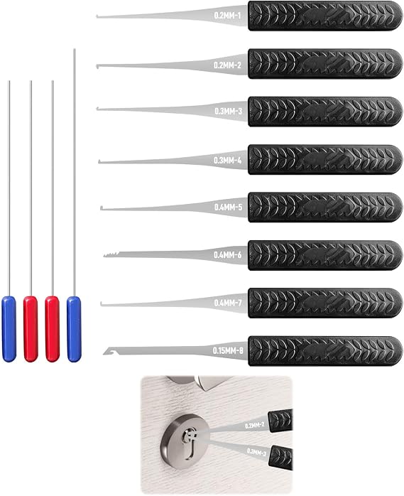 Broken Key Extractor Set, 12PCS Professional Locksmith Tools for Car and Home Lock Repair, 0.15-0.4mm Spring Steel Key Extractor Tool, Precision Lockpicking Sets for Emergency Lock Opening
