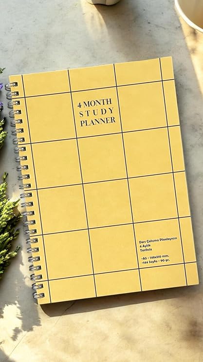 Fark Tanıtım 4 Aylık Spiralli Tarihsiz Ders Çalışma Planlayıcısı, A5 Boyutu (Sarı)