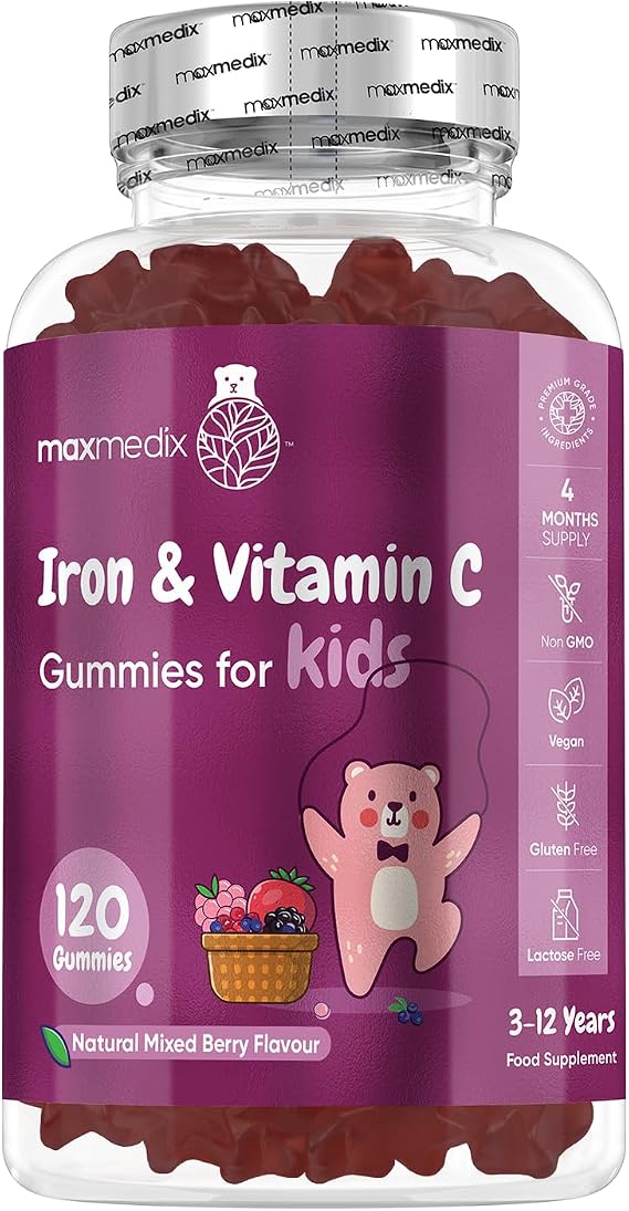 Iron Gummies for Kids - 4 Months Supply - 120 Gummies - with Vitamin C