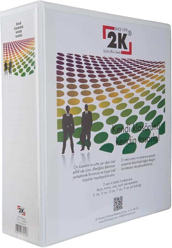 2K 09-2D-B Klasör A4 PVC/Plastik Tanıtım/Sunum/Prezentasyon/Arşiv Dosyası 9 cm. Sırt 2 Halka D Mekanizma Kutu İçin 6 Adet, Beyaz