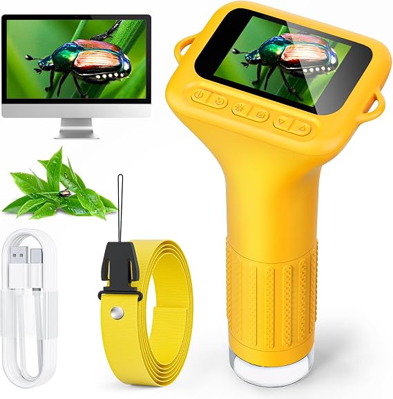 SKYBASIC Kids Digital Microscope 1000X Zoom 2.0 Inch LCD Screen STEM Learning Toy Science Kit Suitable for Children Aged 6-12 Years