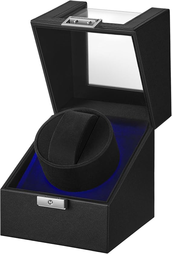 SONGMICS Automatic Watch Winder Box, Quiet Motor, Lock, LED Light