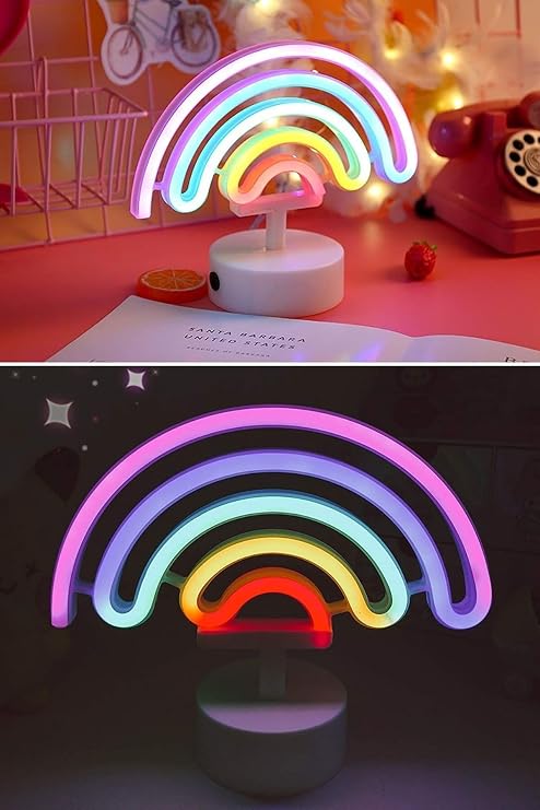 BUFFER Gökkuşağı Neon LED Işık, Renkli Plastik Masaüstü Dekoratif Ambiyans Aydınlatması, USB Beslemeli [Enerji Sınıfı A++]