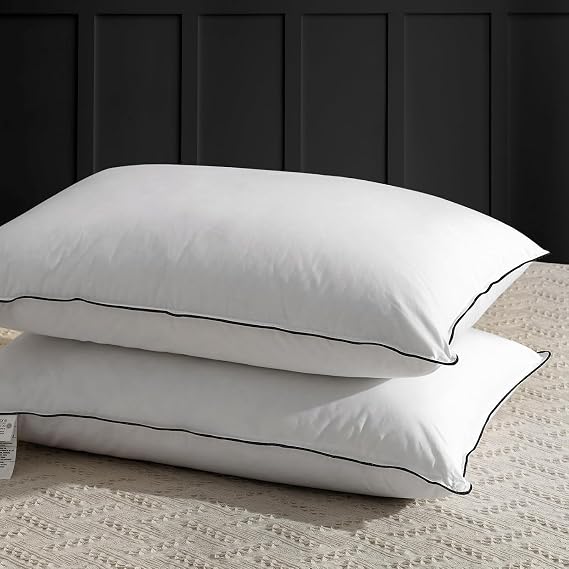 APSMILE Feather Pillow 50x75, Luxury Goose Feather Sleeping Pillow, 100% Organic Cotton Cover, Hotel Collection Polyester Wrapped Bed Pillow (White, 2 Pieces)