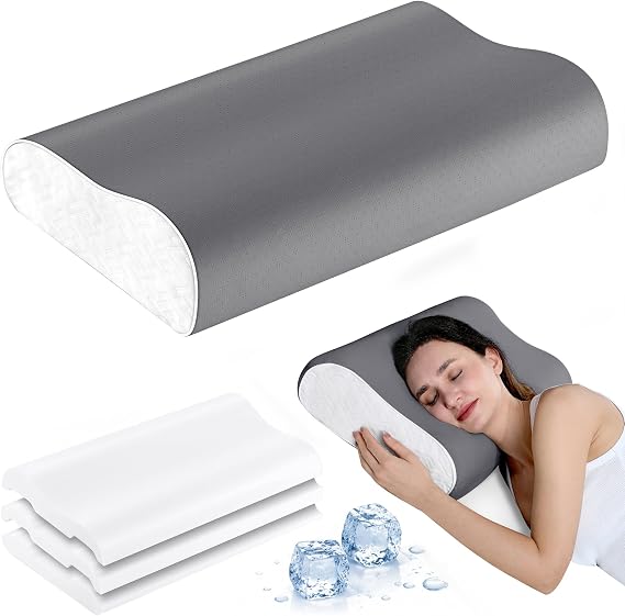 Elviros Memory Foam Cervical Pillow, Neck Support, 4 Adjustable Heights
