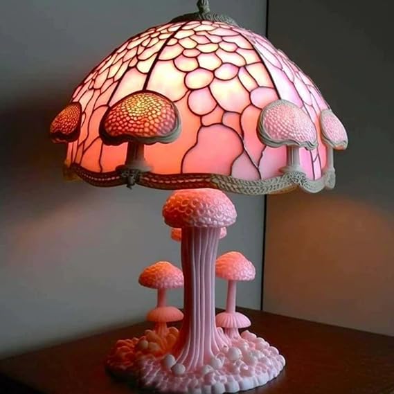 Painting Mushroom Table Lamp Vintage Fantasy Stained Plant Series Night Light Homegoods Resin USB Bedside for Bedroom Desk Living Room Home Office Decoration Gifts(Color B)