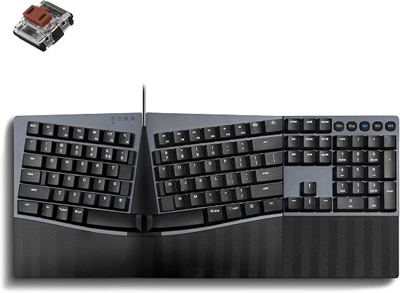 Perixx PERIBOARD-535BR [Firmware Updated] Wired Ergonomic Mechanical Keyboard - Full-Size - Low-Profile Brown Tactile Switches - NKRO Anti-Ghosting - Compatible with Windows and macOS