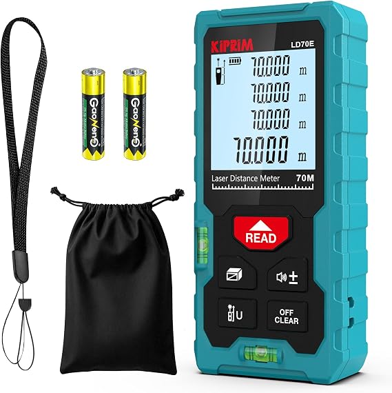 Kiprim LD70E Laser Distance Measure,229ft/70M,Backlit LCD,Ft/M/in Switch