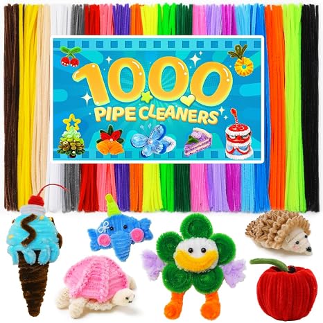 1000 PCS Pipe Cleaners, 20 Colors Pipe Cleaners for Crafts, Arts and Crafts Supplies for DIY, Decorations (Multi-colored)