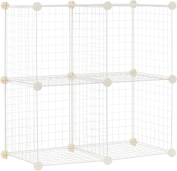 Amazon Basics 4 Cube Wire Storage Shelves, White, 37 cm D x 77 cm W x 77 cm H