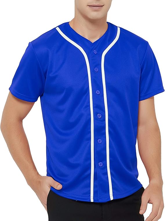 TOPTIE Men's Baseball Jersey Button Down Shirts Jersey Tops Sports Uniform