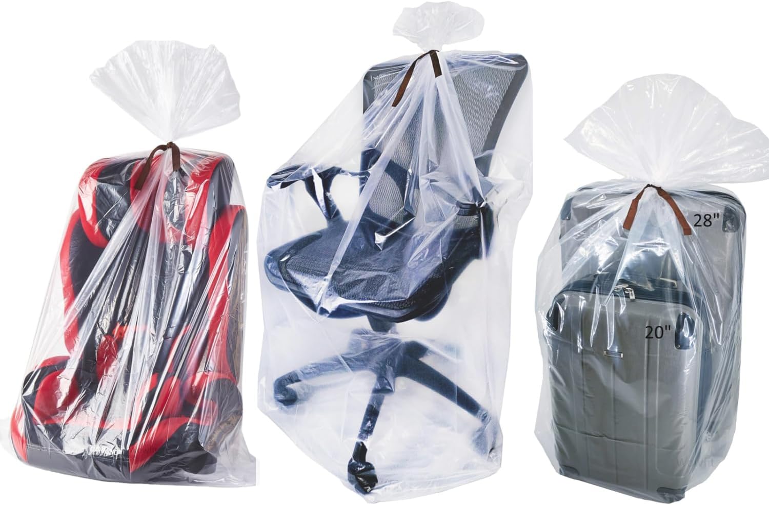 3PCS 110x150cm Extra Large Clear Plastic Storage Bags, Include 3 Ties, Thickened and Sturdy Flat Pockets Suitable for Office Chairs/Car Seat/Suitcase/Attic Storage/Basement Storage