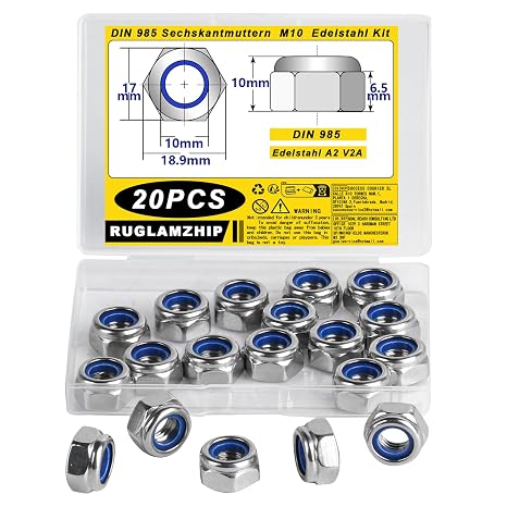 20 Pcs M10 Self-locking Nuts