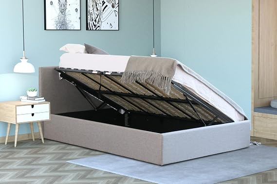 Home Treats Side Lift Ottoman Bed Double Bed Frame with under Bed Storage | Grey Bed Frame with Storage Underneath 4FT6 135 x 190cm (Double, No Mattress)