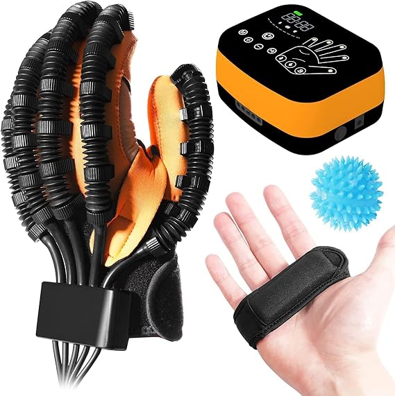Stroke Hemiplegia Arthritis Patient Finger and Hand Function Rehabilitation Trainer Training Robots Rehab Gloves Left Recovery Exercise Medical Equipment, Orange