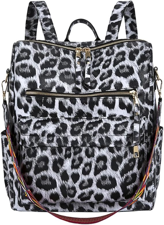 Fashionable Leopard Print Students Backpack with Large Capacity and Strong Tensile Performance, Pu Material Travel Pack for School and Graduation Gifts