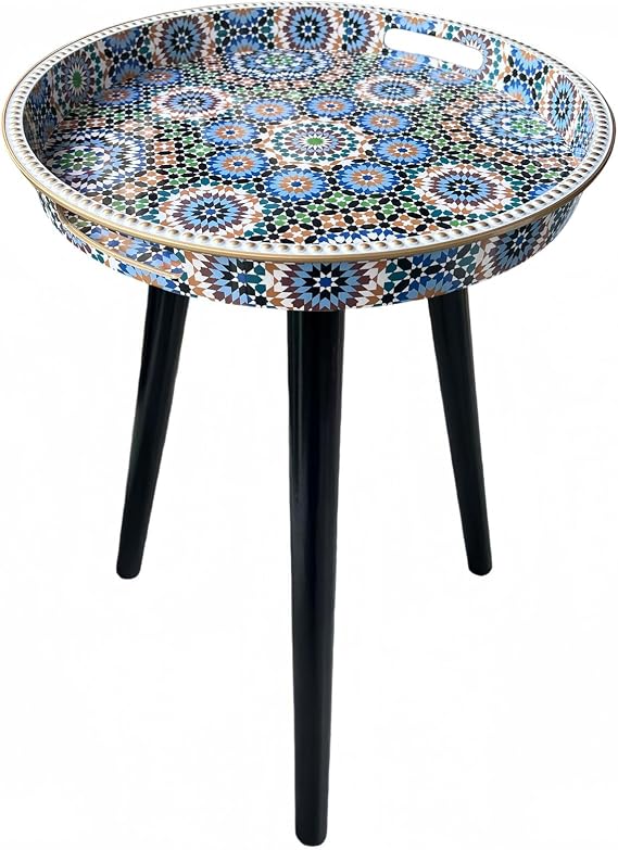 Round Indoor Side Tables with Detachable Wooden 3 Legs, Versatile Tray Table, Perfect For Round Coffee Table Tea, and Relaxation Time 17.7 Inch (Dot Morocco)