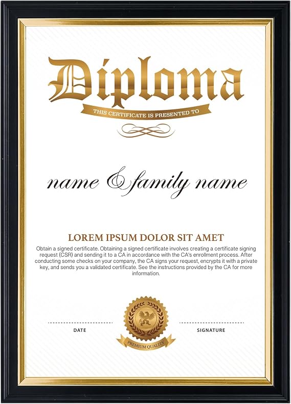 GraduationMall A4 Certificate Frame Solid Wood Picture Frame Diploma Holder Real Glass Photo Frames for Wall Tabletop Display Black