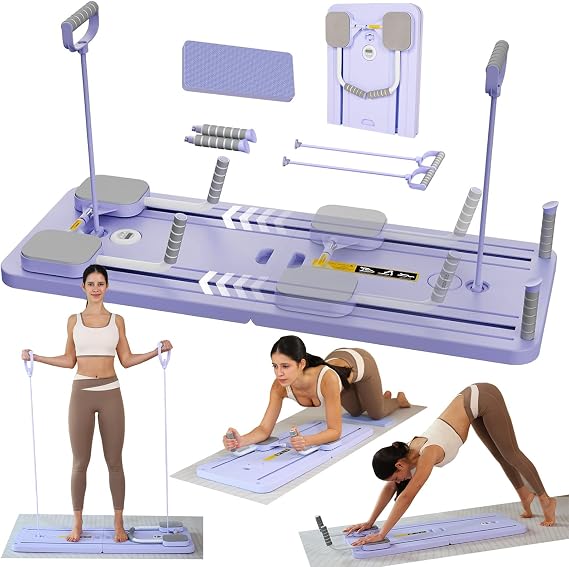 Upgraded Pilates Board Pilates Reformer Machine for Home Multifunctional Abdominal Trainer Automatic Rebound Ab Roller Wheel Training Board Full Body Workout Equipment