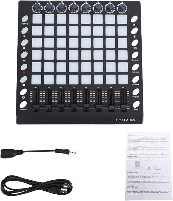 SUNGOOYUE MIDI Controller, Portable MIDI Beat Pad with 48 RGB Backlit Pads 8 Knobs 8 Faders 16 Function Buttons for Music Production