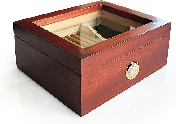 Shark Anatolia Mezmob Masif Yerli Sedir Ağacı Humidor Puro Kutusu Camlı 2 Bölmeli Analog
